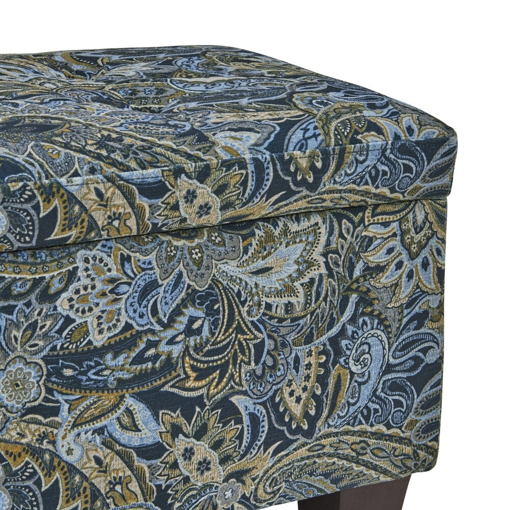 Handy Living LaSalle Blue Paisley Velvet Tufted Wall Hugger Storage Ottoman