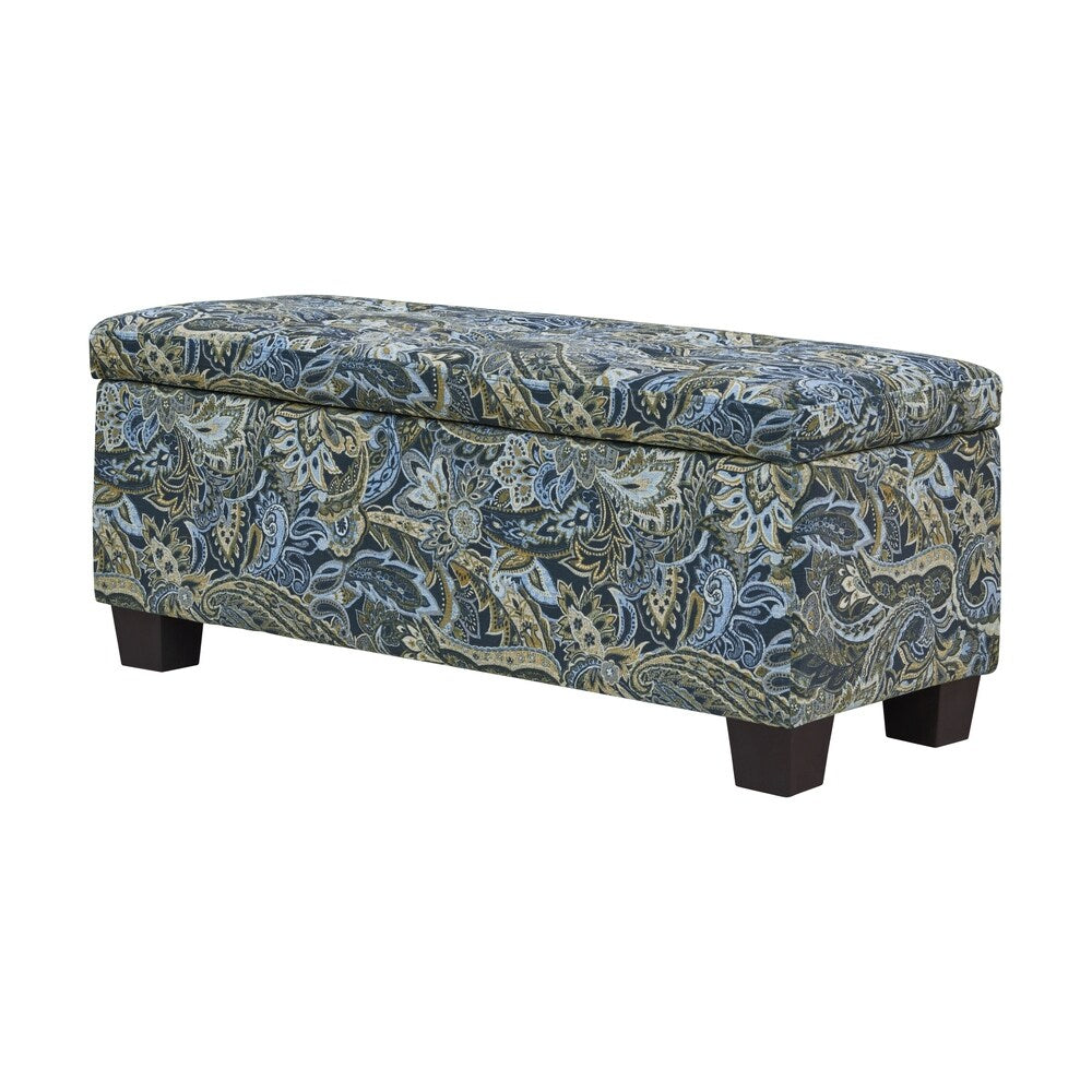 Handy Living LaSalle Blue Paisley Velvet Tufted Wall Hugger Storage Ottoman