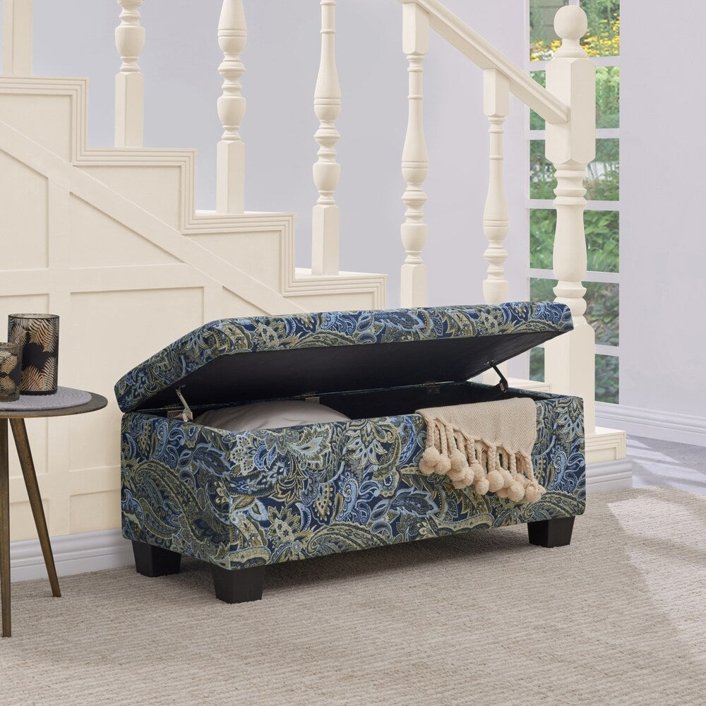 Handy Living LaSalle Blue Paisley Velvet Tufted Wall Hugger Storage Ottoman
