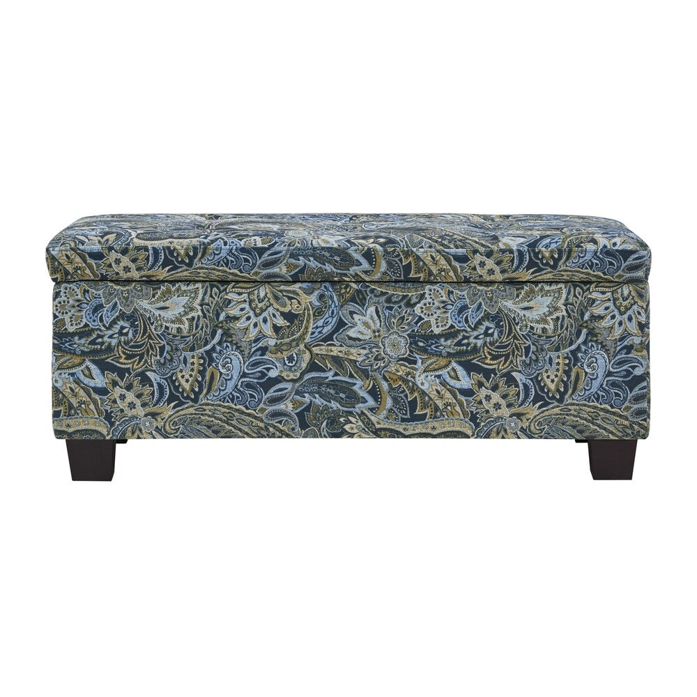 Handy Living LaSalle Blue Paisley Velvet Tufted Wall Hugger Storage Ottoman