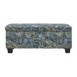 Handy Living LaSalle Blue Paisley Velvet Tufted Wall Hugger Storage Ottoman