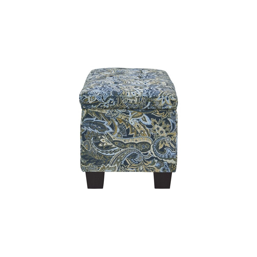 Handy Living LaSalle Blue Paisley Velvet Tufted Wall Hugger Storage Ottoman