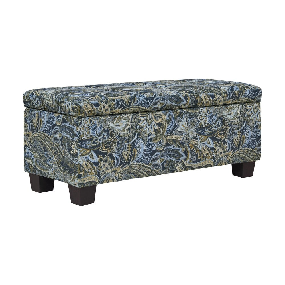 Handy Living LaSalle Blue Paisley Velvet Tufted Wall Hugger Storage Ottoman