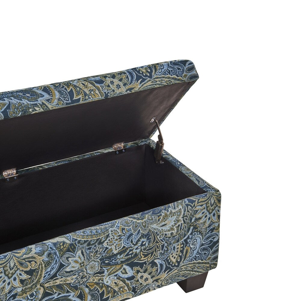 Handy Living LaSalle Blue Paisley Velvet Tufted Wall Hugger Storage Ottoman