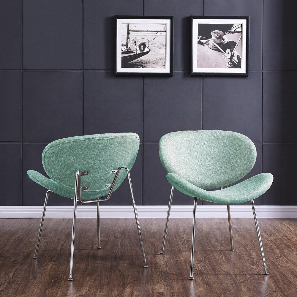 Handy Living Peter Set of 2 Green Stripe Modern Armless Chairs with Chrome Legs