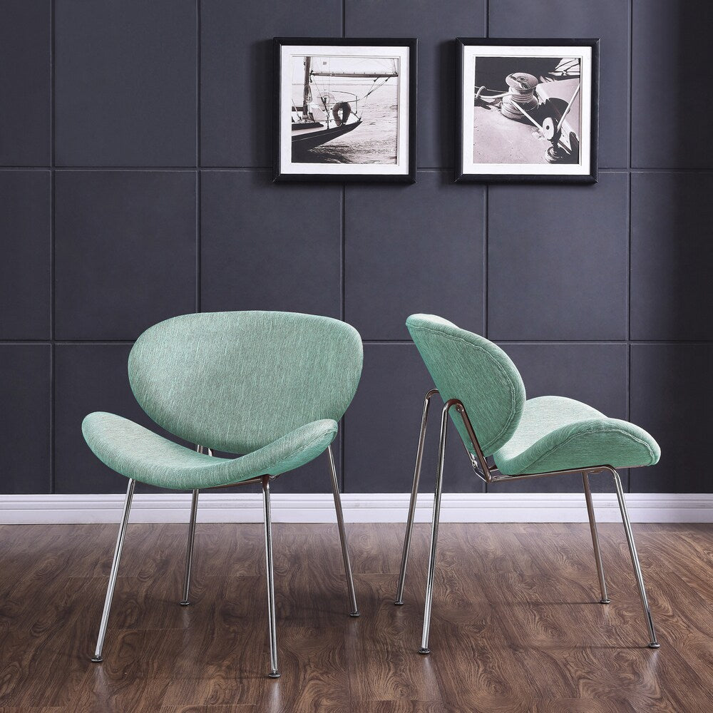 Handy Living Peter Set of 2 Green Stripe Modern Armless Chairs with Chrome Legs