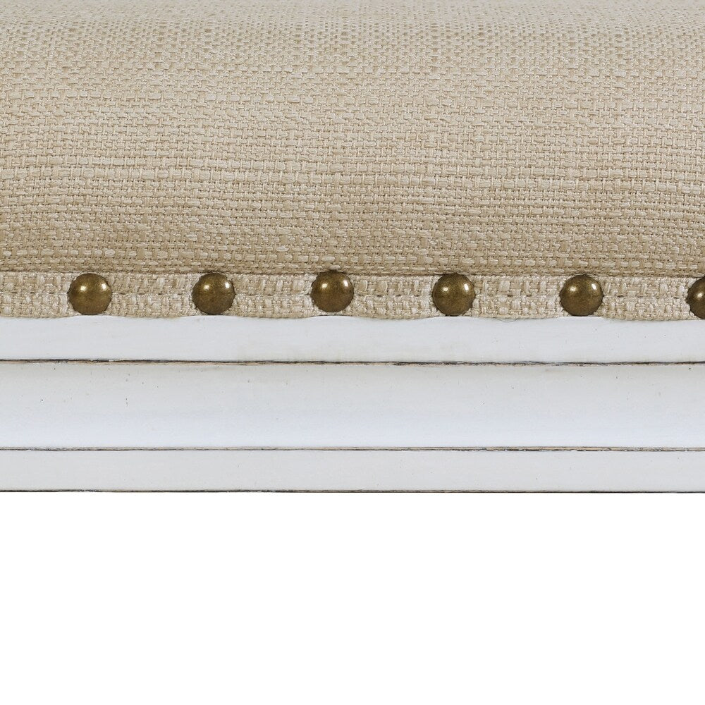 Handy Living Ramah Oatmeal Tan Upholstered White Wood Bench Ottoman
