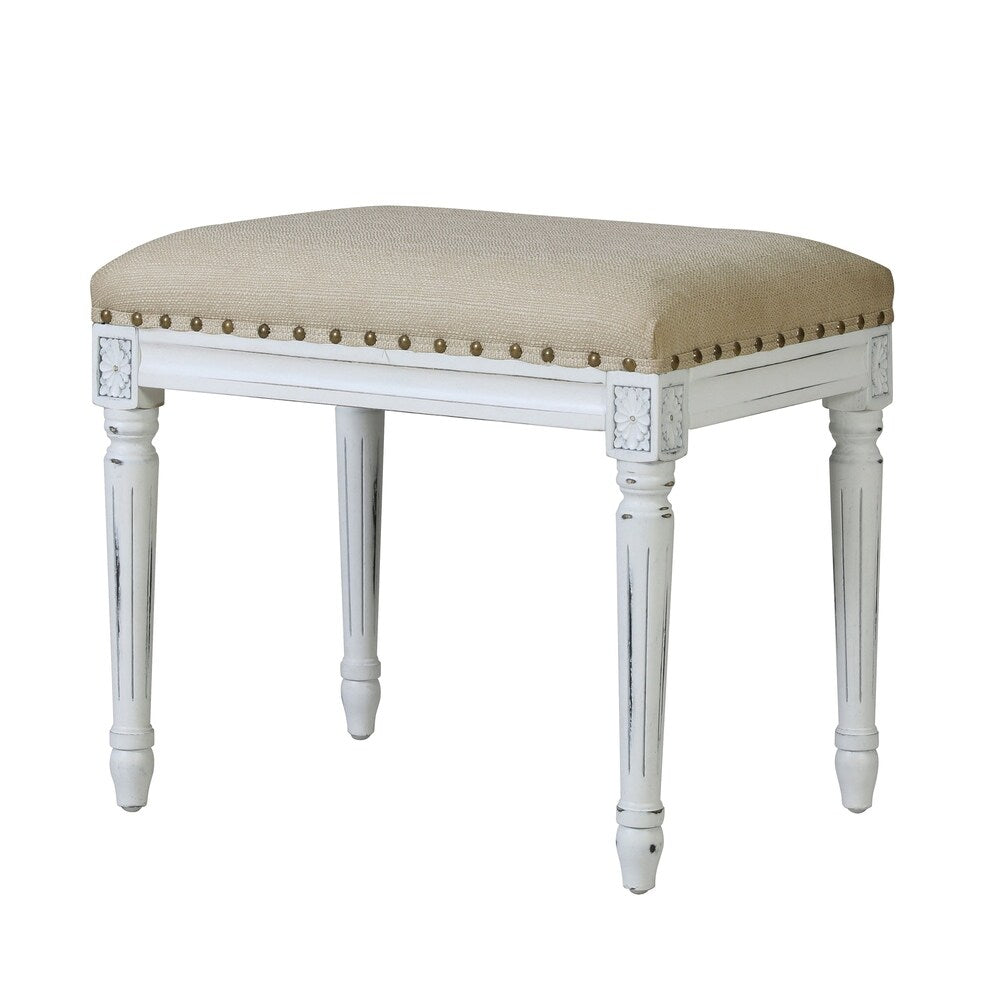 Handy Living Ramah Oatmeal Tan Upholstered White Wood Bench Ottoman