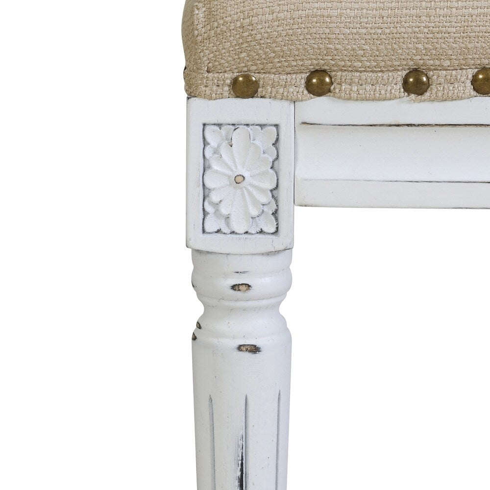 Handy Living Ramah Oatmeal Tan Upholstered White Wood Bench Ottoman