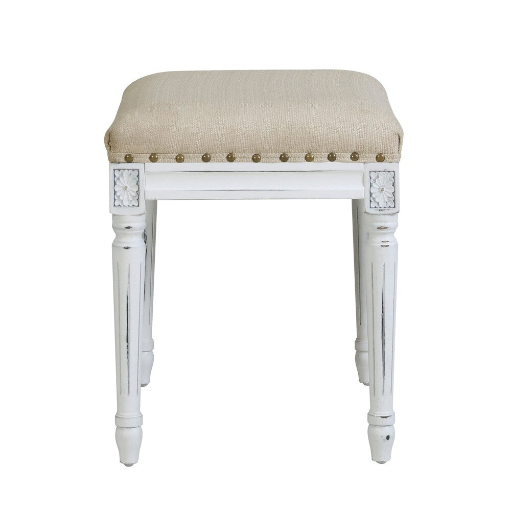 Handy Living Ramah Oatmeal Tan Upholstered White Wood Bench Ottoman