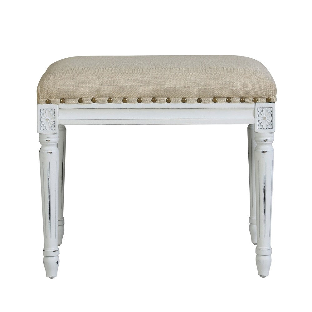 Handy Living Ramah Oatmeal Tan Upholstered White Wood Bench Ottoman