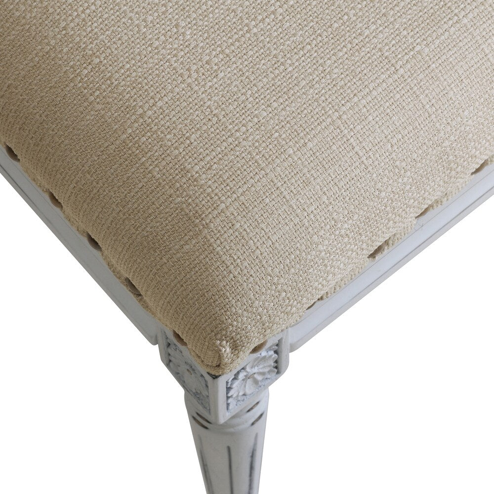 Handy Living Ramah Oatmeal Tan Upholstered White Wood Bench Ottoman