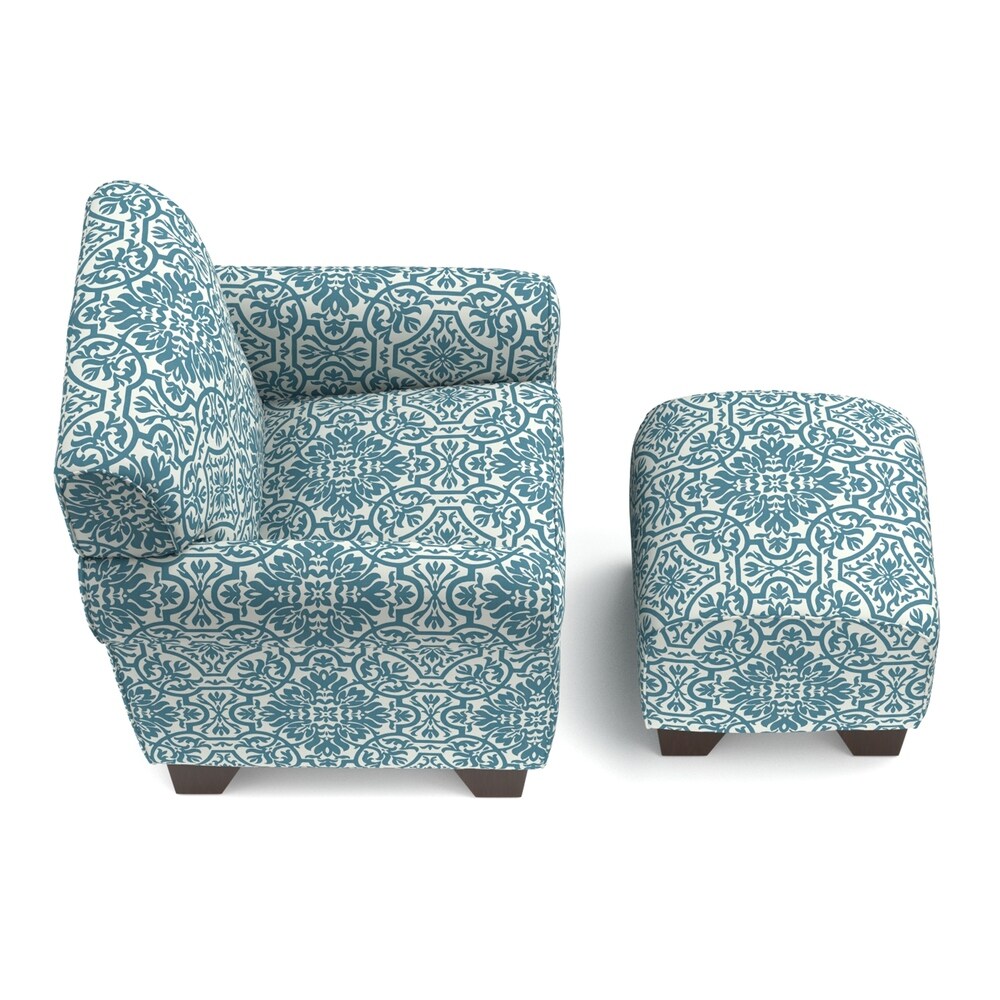 Handy Living Winnetka Blue Damask Arm Chair and Ottoman