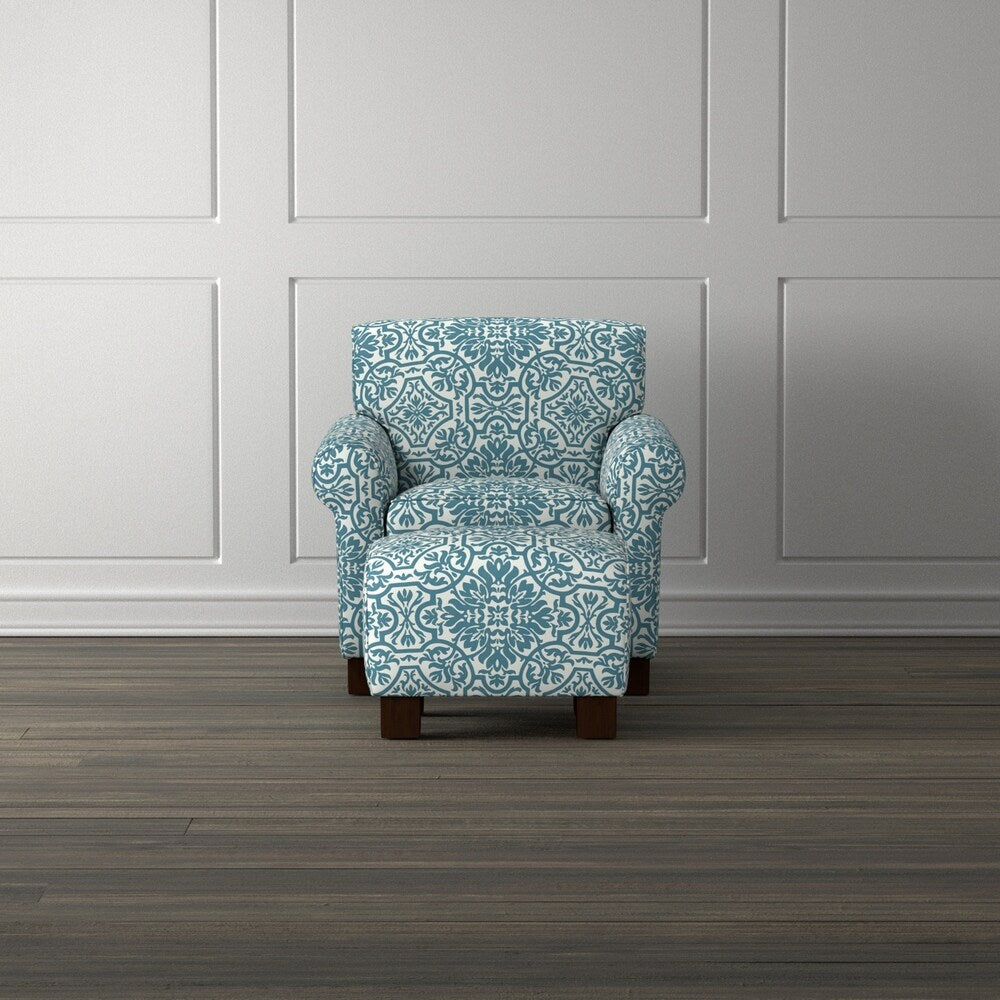 Handy Living Winnetka Blue Damask Arm Chair and Ottoman
