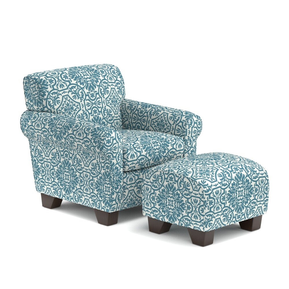 Handy Living Winnetka Blue Damask Arm Chair and Ottoman