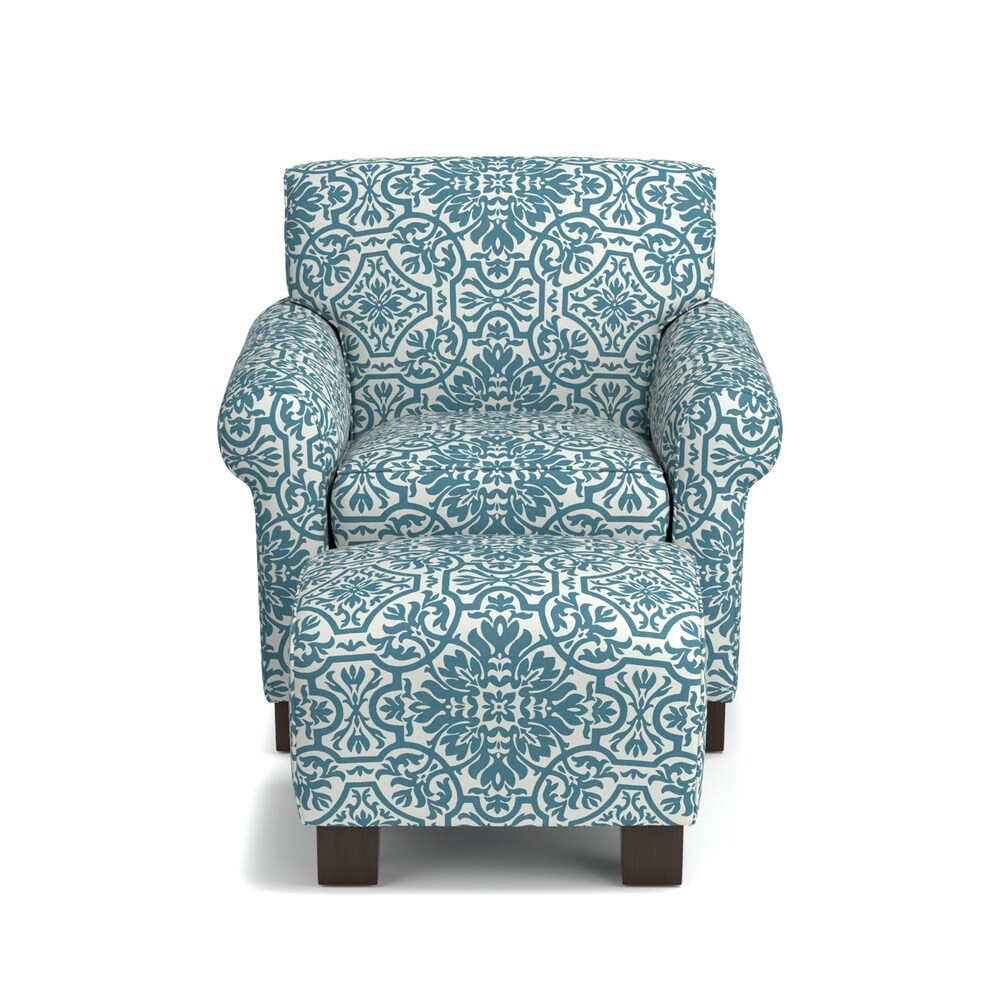 Handy Living Winnetka Blue Damask Arm Chair and Ottoman