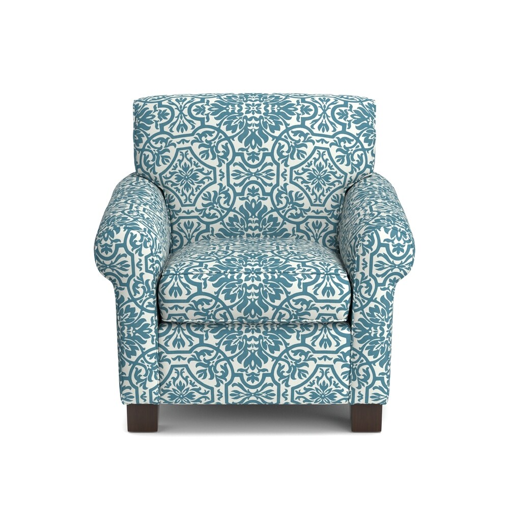 Handy Living Winnetka Blue Damask Arm Chair and Ottoman