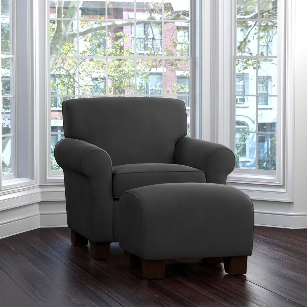 Handy Living Winnetka Grey Velvet Arm Chair and Ottoman