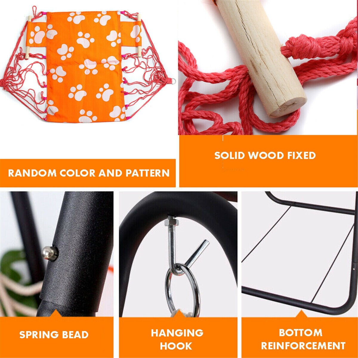 Hanging Hammock Swing Cotton Rope Chair Patio Iron Rack Stand set - BLAK