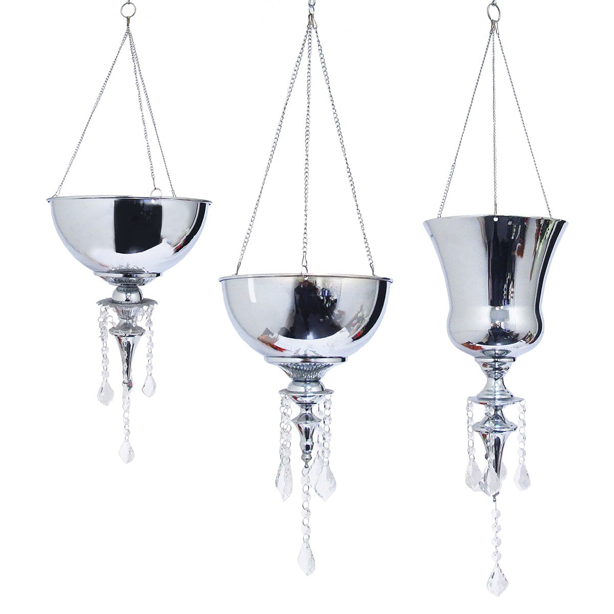 Hanging Metal Flower Pot Planter with Crystals 19in - 19" H x 12" D
