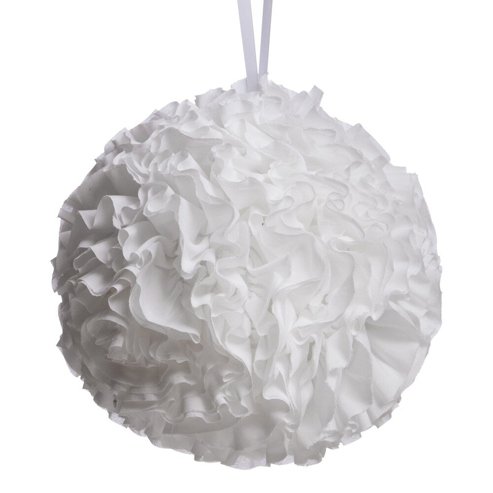 Hanging Ruffled Ball Pillow, White