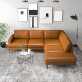 Hannah Mid-Century Modern Living Room Top Leather Corner Sectional Couch in Cognac Tan