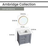 Hanover Ambridge 31-In. Bathroom Vanity Set includes Sink, Countertop, plus Cabinet w/1 Door, 3 Drawers & Accent Mirror, Gray