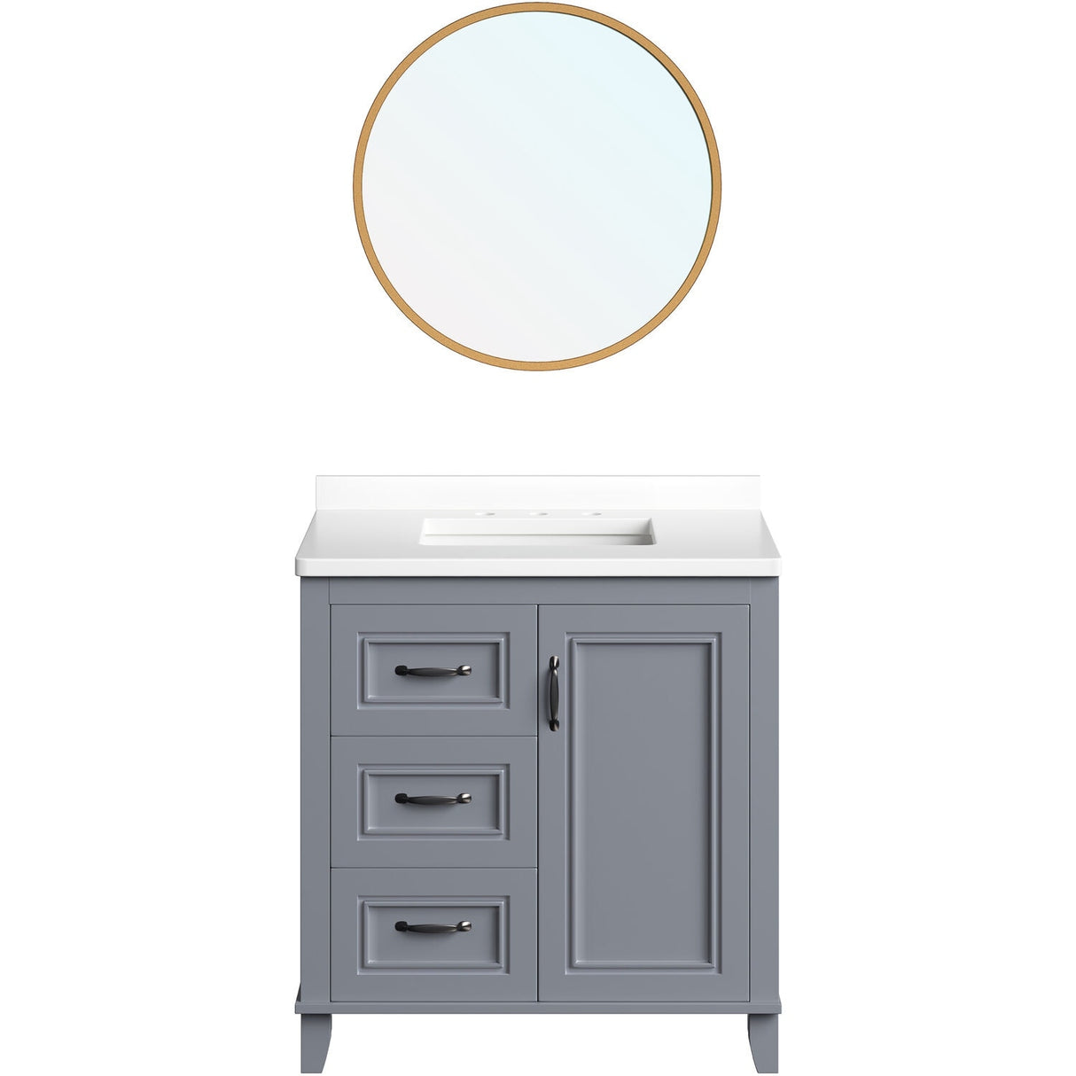 Hanover Ambridge 31-In. Bathroom Vanity Set includes Sink, Countertop, plus Cabinet w/1 Door, 3 Drawers & Accent Mirror, Gray