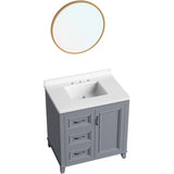 Hanover Ambridge 31-In. Bathroom Vanity Set includes Sink, Countertop, plus Cabinet w/1 Door, 3 Drawers & Accent Mirror, Gray