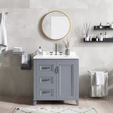 Hanover Ambridge 31-In. Bathroom Vanity Set includes Sink, Countertop, plus Cabinet w/1 Door, 3 Drawers & Accent Mirror, Gray