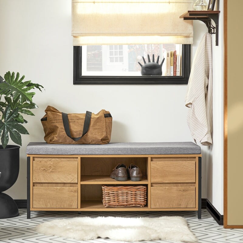 Haotian FSR149-N, Hallway Shoe Cabinet Rack Storage Bench