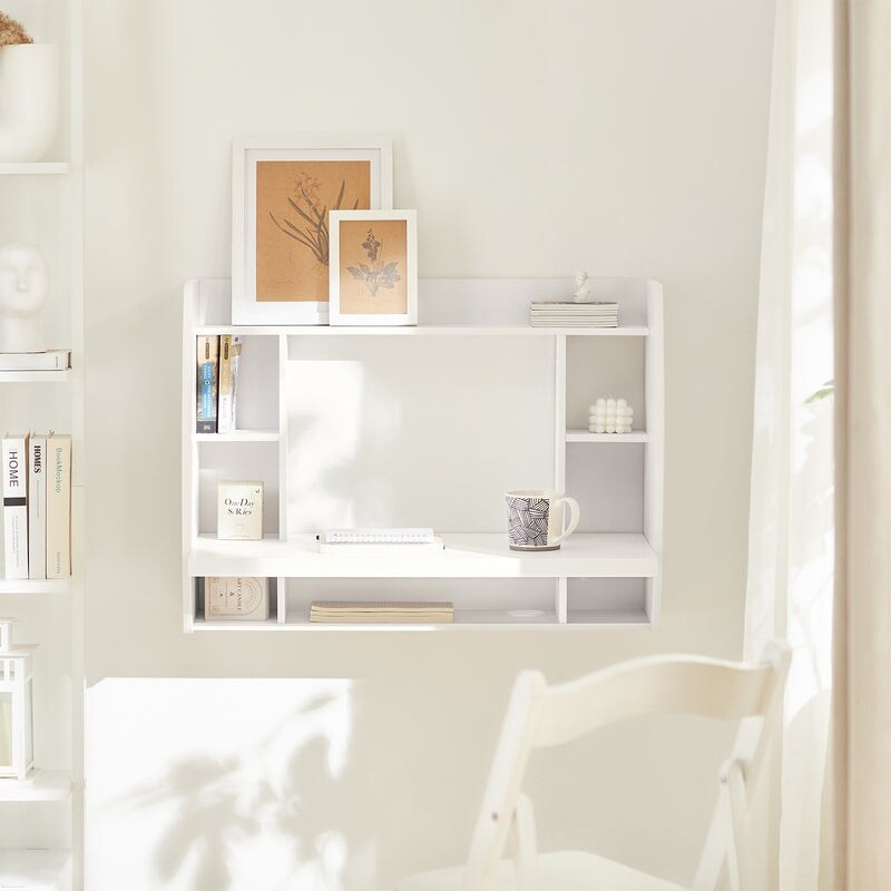 Haotian FWT18-W, Wall-mounted Table Desk with Shelves and Drawers