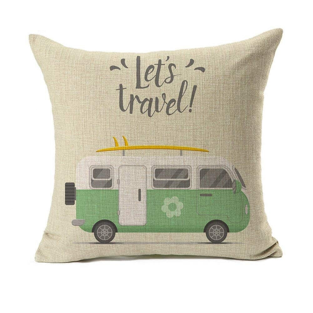 Happy Camper Pillow Cover Retro Rv Decorative Throw Cushion Case