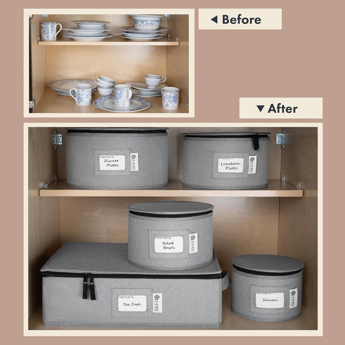 Hard Shell China Storage Containers 5-Piece Set Moving Boxes for Dinnerware, Glasses, Plates, Mugs and Saucers