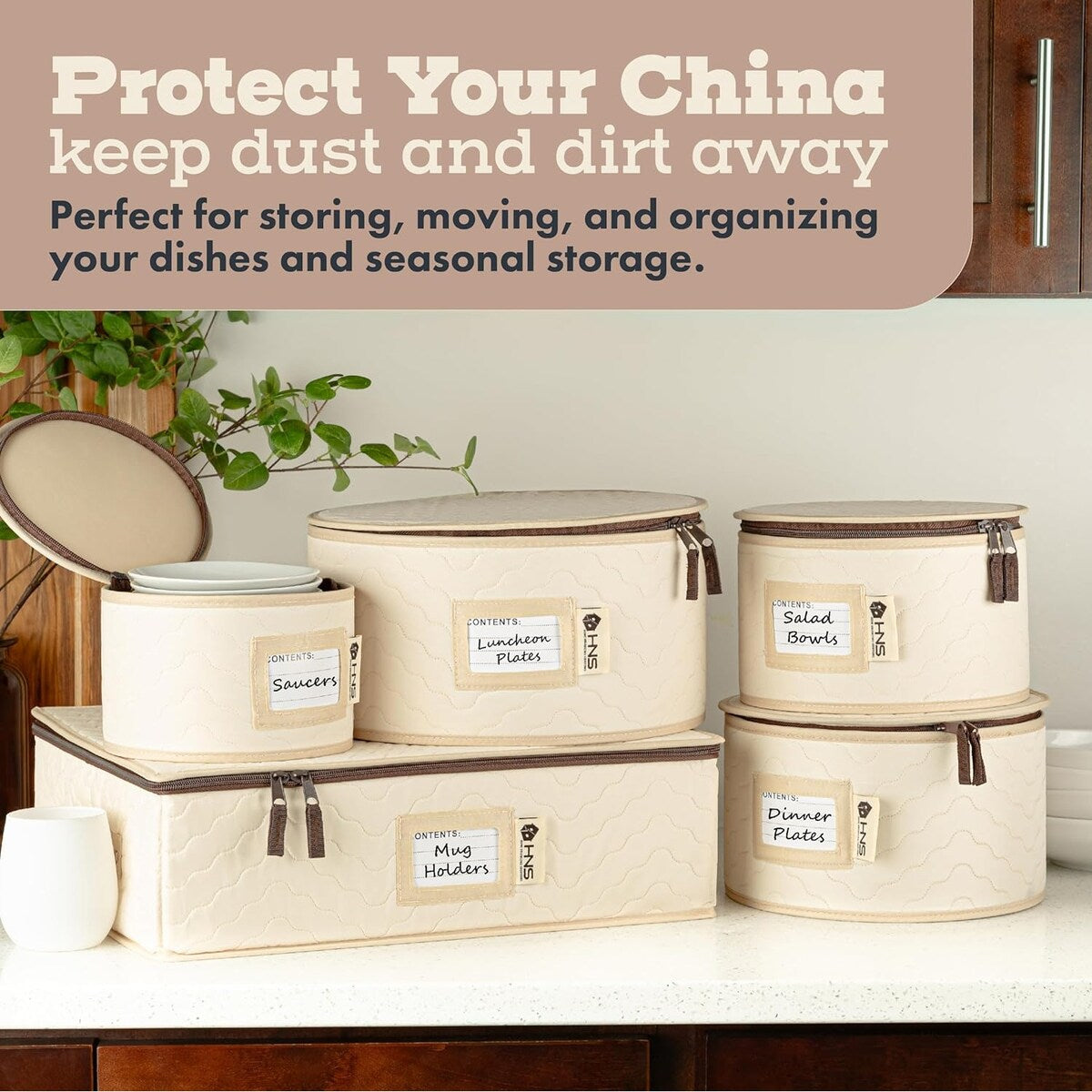 Hard Shell China Storage Containers 5-Piece Set Moving Boxes for Dinnerware, Glasses, Plates, Mugs and Saucers