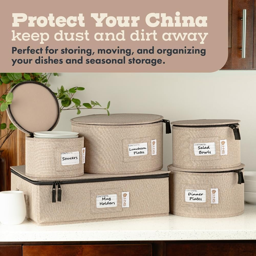 Hard Shell China Storage Containers 5-Piece Set Moving Boxes for Dinnerware, Glasses, Plates, Mugs and Saucers