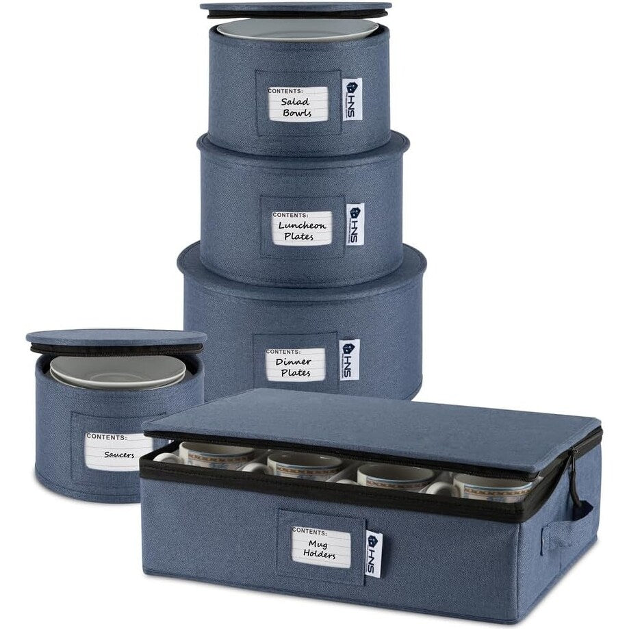 Hard Shell China Storage Containers 5-Piece Set Moving Boxes for Dinnerware, Glasses, Plates, Mugs and Saucers