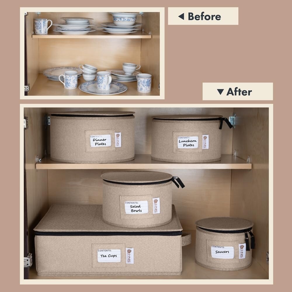 Hard Shell China Storage Containers 5-Piece Set Moving Boxes for Dinnerware, Glasses, Plates, Mugs and Saucers