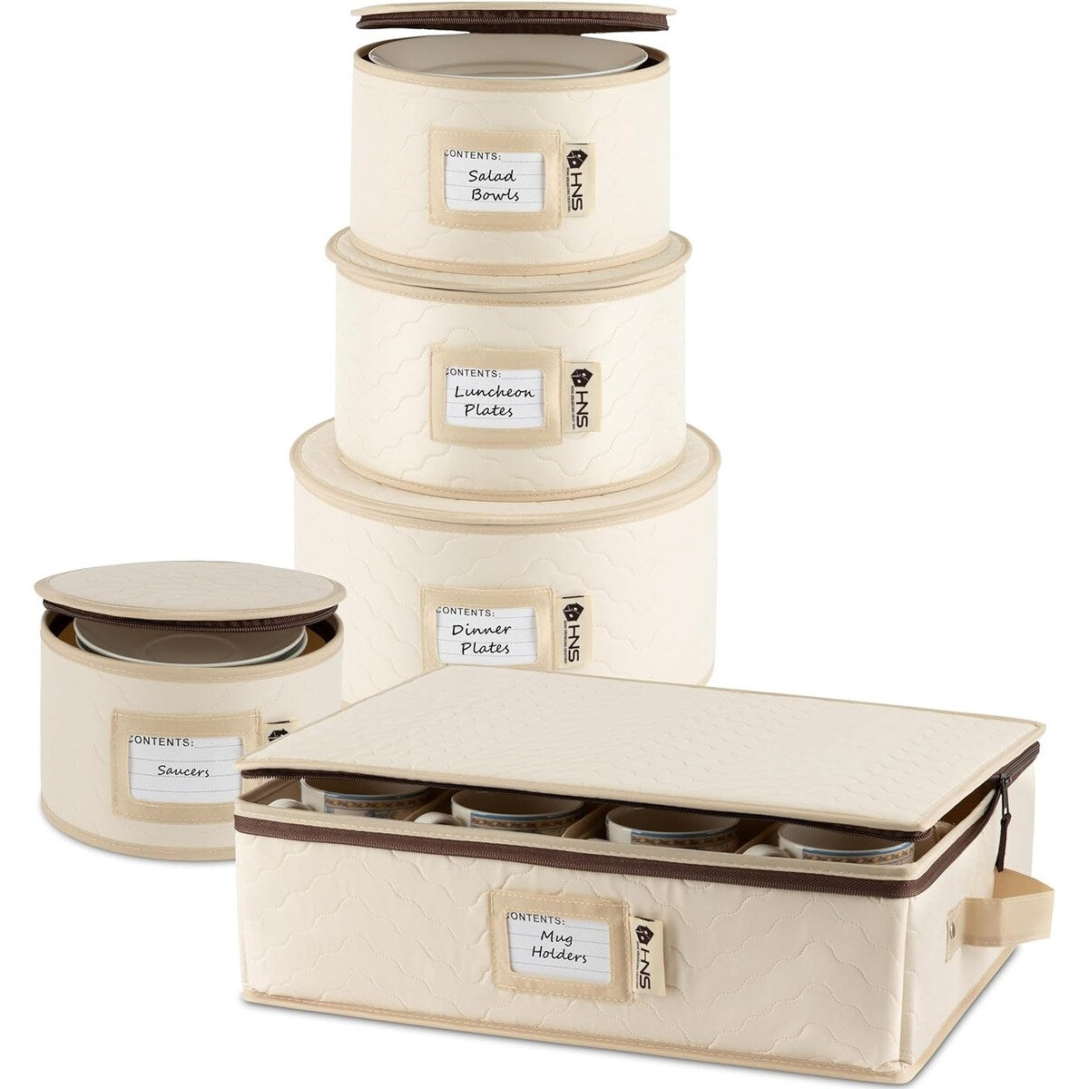 Hard Shell China Storage Containers 5-Piece Set Moving Boxes for Dinnerware, Glasses, Plates, Mugs and Saucers