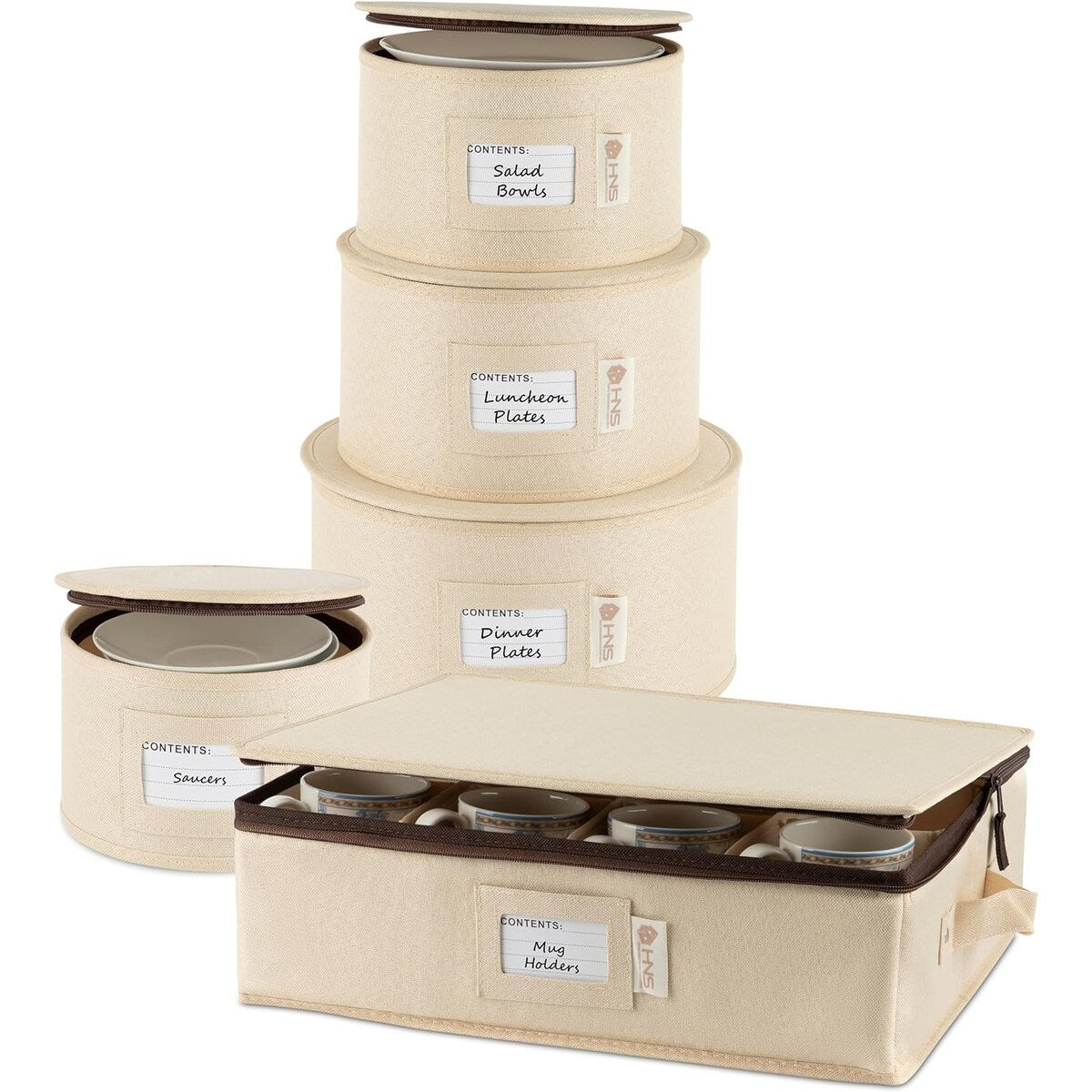 Hard Shell China Storage Containers 5-Piece Set Moving Boxes for Dinnerware, Glasses, Plates, Mugs and Saucers