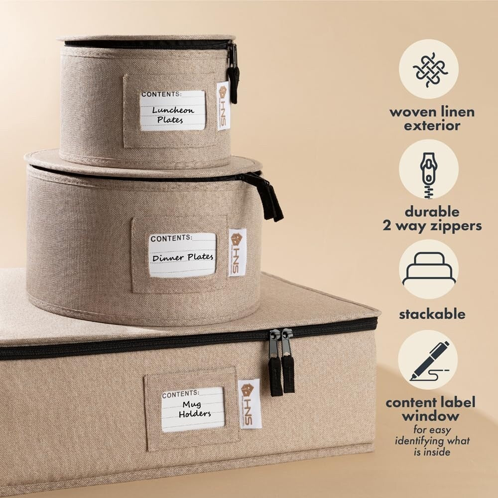 Hard Shell China Storage Containers 5-Piece Set Moving Boxes for Dinnerware, Glasses, Plates, Mugs and Saucers