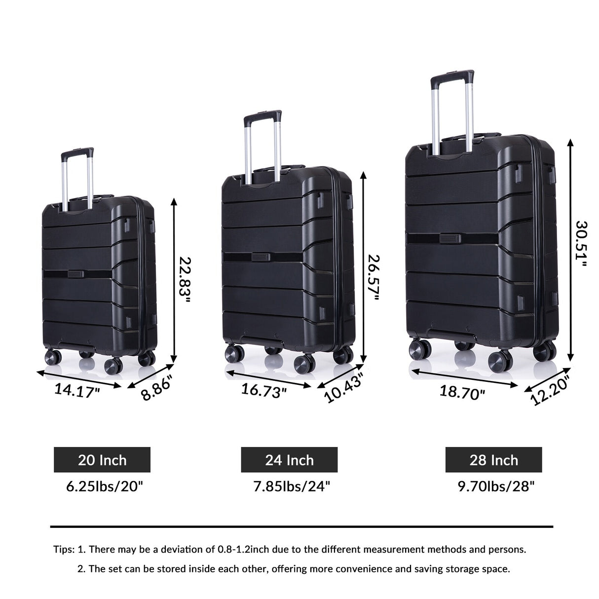 Hardshell Suitcase Spinner Wheels PP Luggage Sets Lightweight Durable Suitcase with TSA Lock,3-Piece Set (20/24/28)