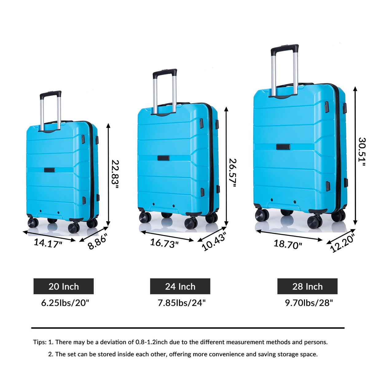 Hardshell Suitcase Spinner Wheels PP Luggage Sets Lightweight Durable Suitcase with TSA Lock,3-Piece Set (20/24/28)