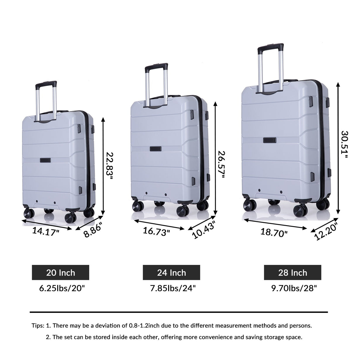 Hardshell Suitcase Spinner Wheels PP Luggage Sets Lightweight Durable Suitcase with TSA Lock,3-Piece Set (20/24/28)