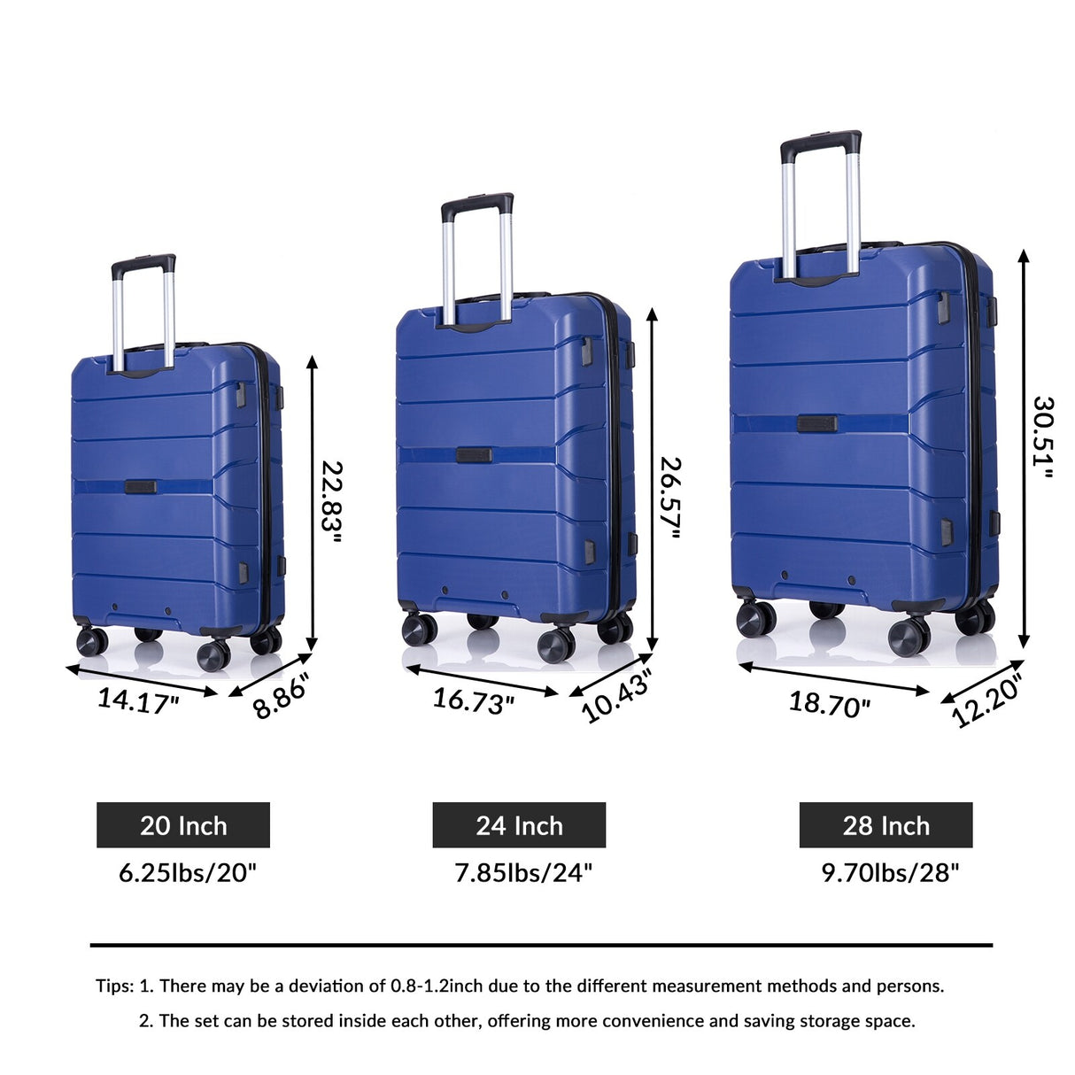 Hardshell Suitcase Spinner Wheels PP Luggage Sets Lightweight Durable Suitcase with TSA Lock,3-Piece Set (20/24/28)