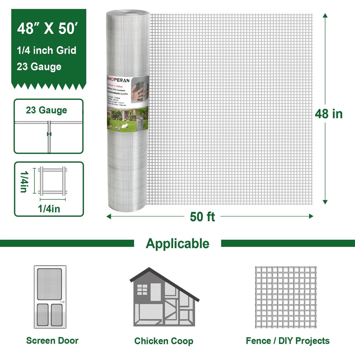 Hardware Cloth 1/4 Inch 23 Gauge, Square Chicken Wire Fencing Mesh Roll, Chicken Coop Wire Fence Raised Poultry Netting Cage