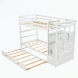 Hardwood Twin Over Twin Bunk Bed with Trundle and Staircase