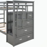 Hardwood Twin Over Twin Bunk Bed with Trundle and Staircase