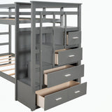 Hardwood Twin Over Twin Bunk Bed with Trundle and Staircase