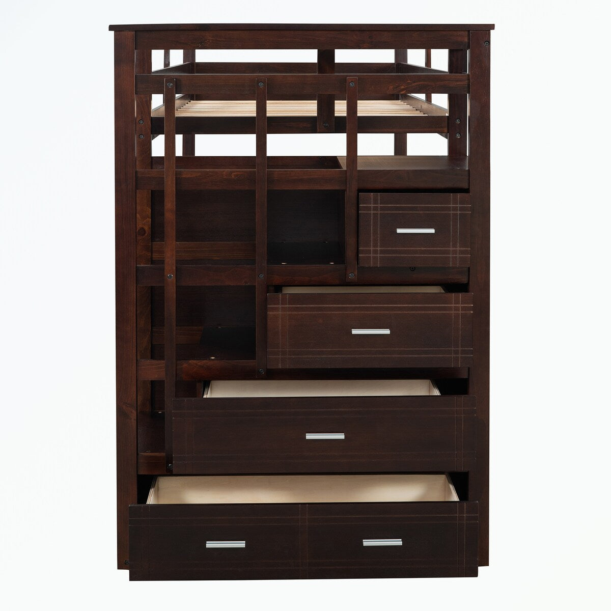 Hardwood Twin Over Twin Bunk Bed with Trundle and Staircase